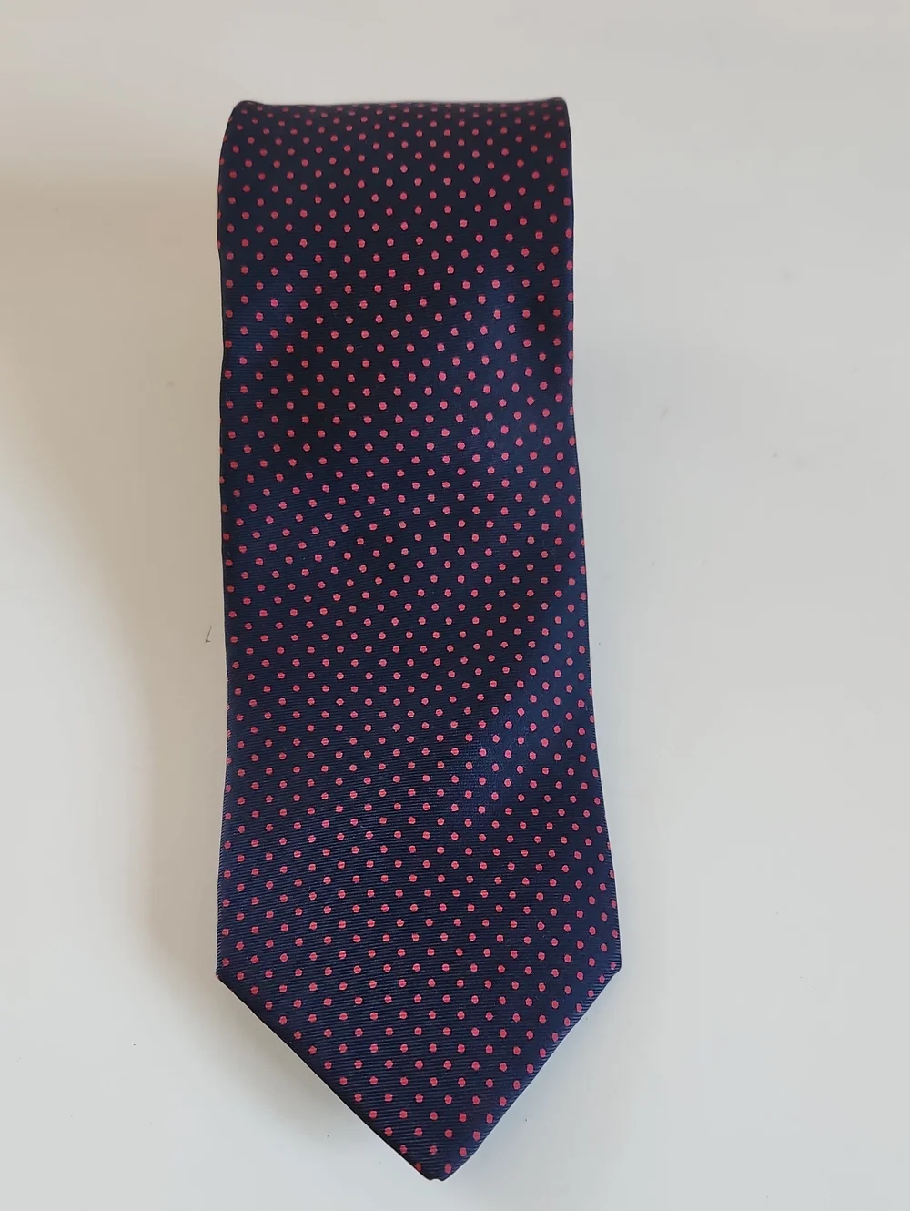 Duxbury Ltd. Navy Blue Red Polka Dot Silk Tie Classic Business Necktie